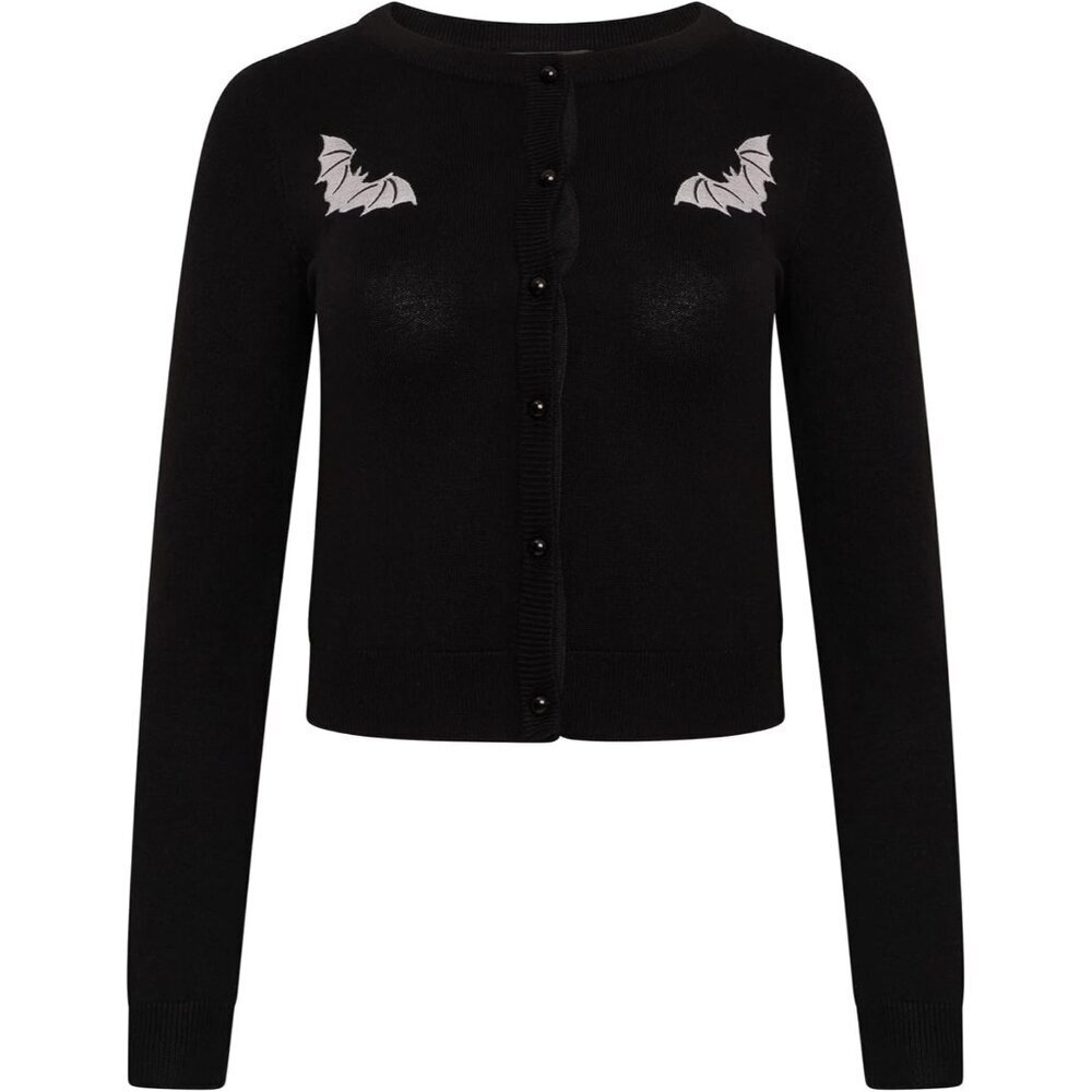 Gothic Bat Embroidery Cardigan Womens Knit Long Sleeve XS